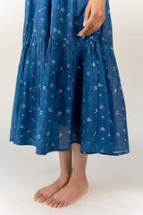 Cotton Hand Block Printed Dress - Blue