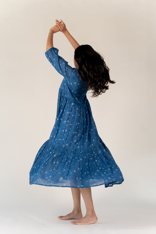Cotton Hand Block Printed Dress - Blue