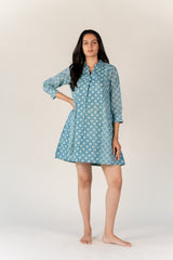 Cotton Hand Block Printed Dress- Blue