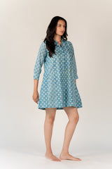 Cotton Hand Block Printed Dress- Blue