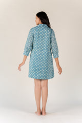 Cotton Hand Block Printed Dress- Blue