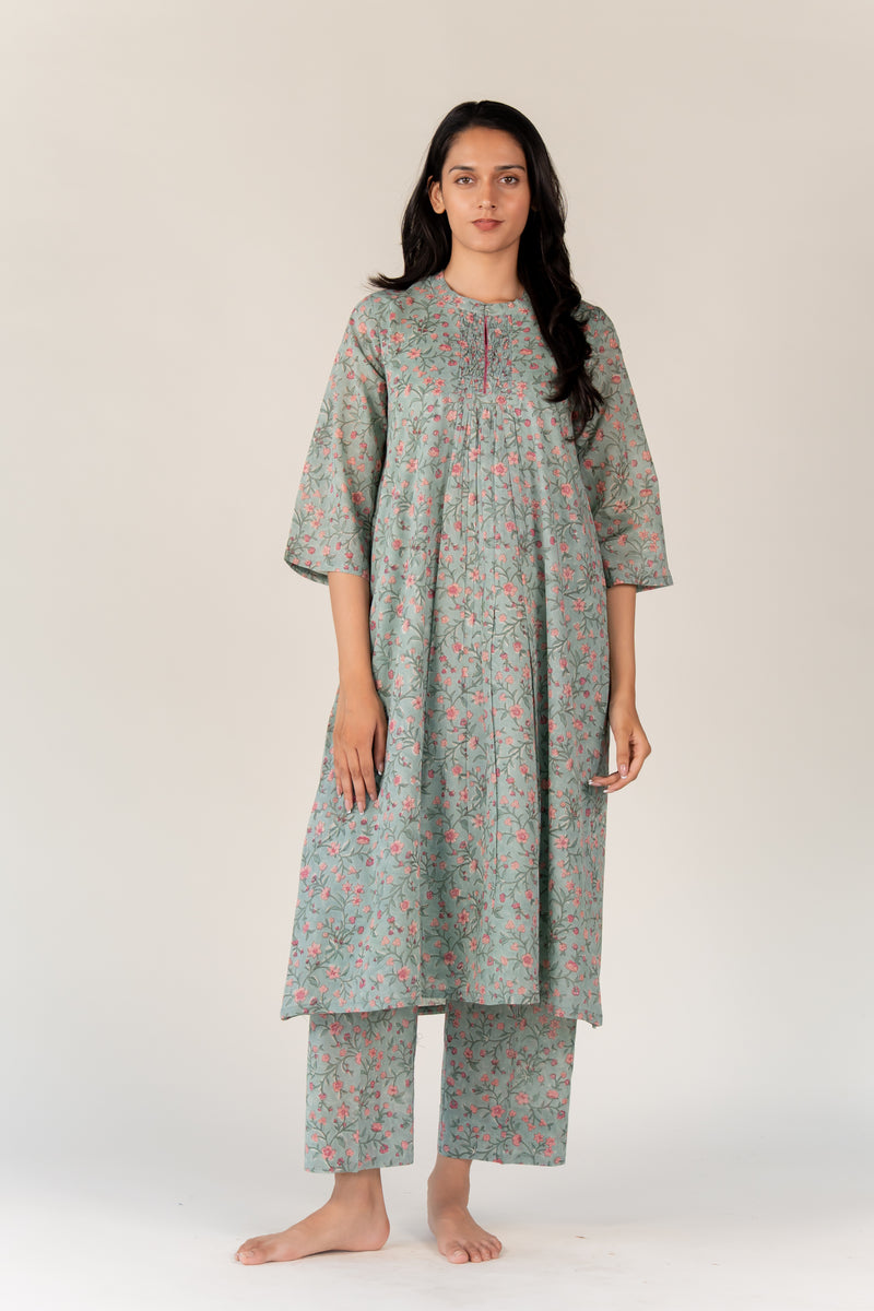 Cotton Hand Block Printed Parallel - Blue