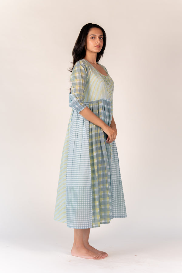 Cotton Hand Block Printed Dress - Blue