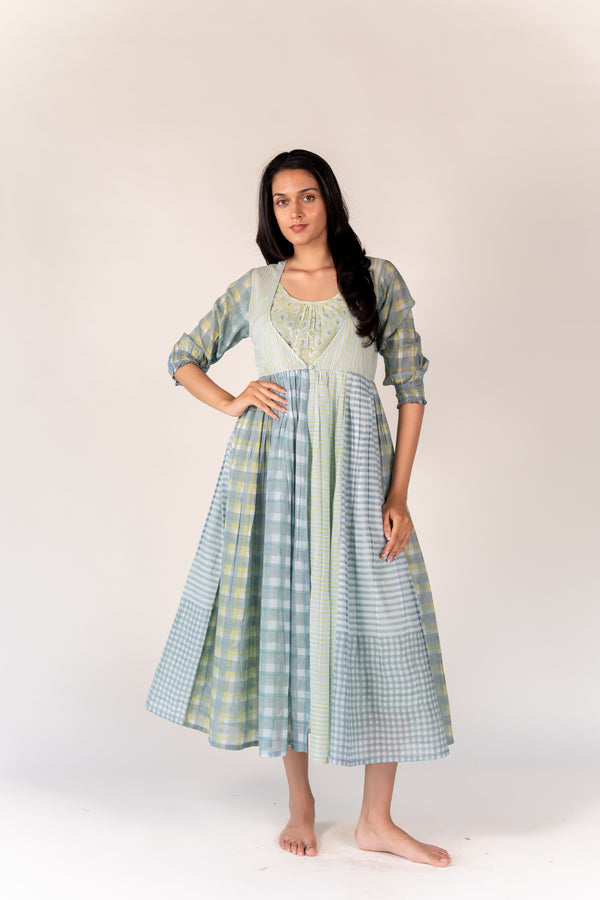 Cotton Hand Block Printed Dress - Blue