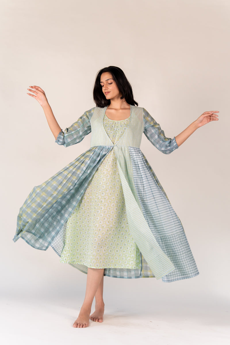 Cotton Hand Block Printed Dress - Blue