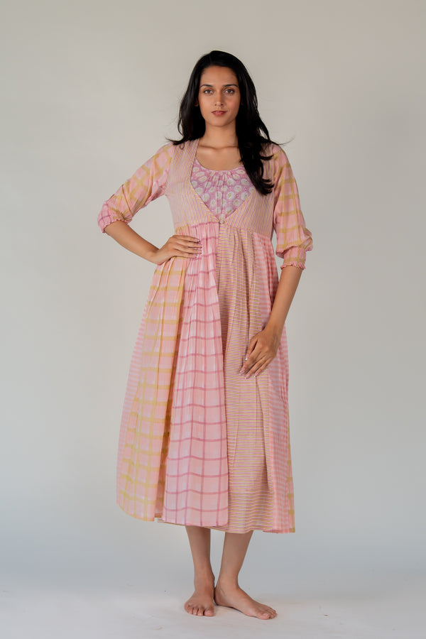 Cotton Hand Block Printed Dress - Pink