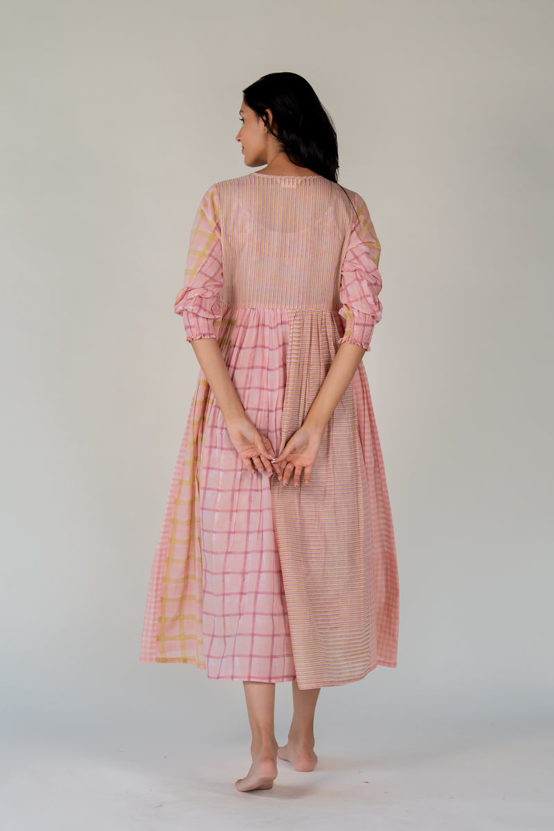 Cotton Hand Block Printed Dress - Pink