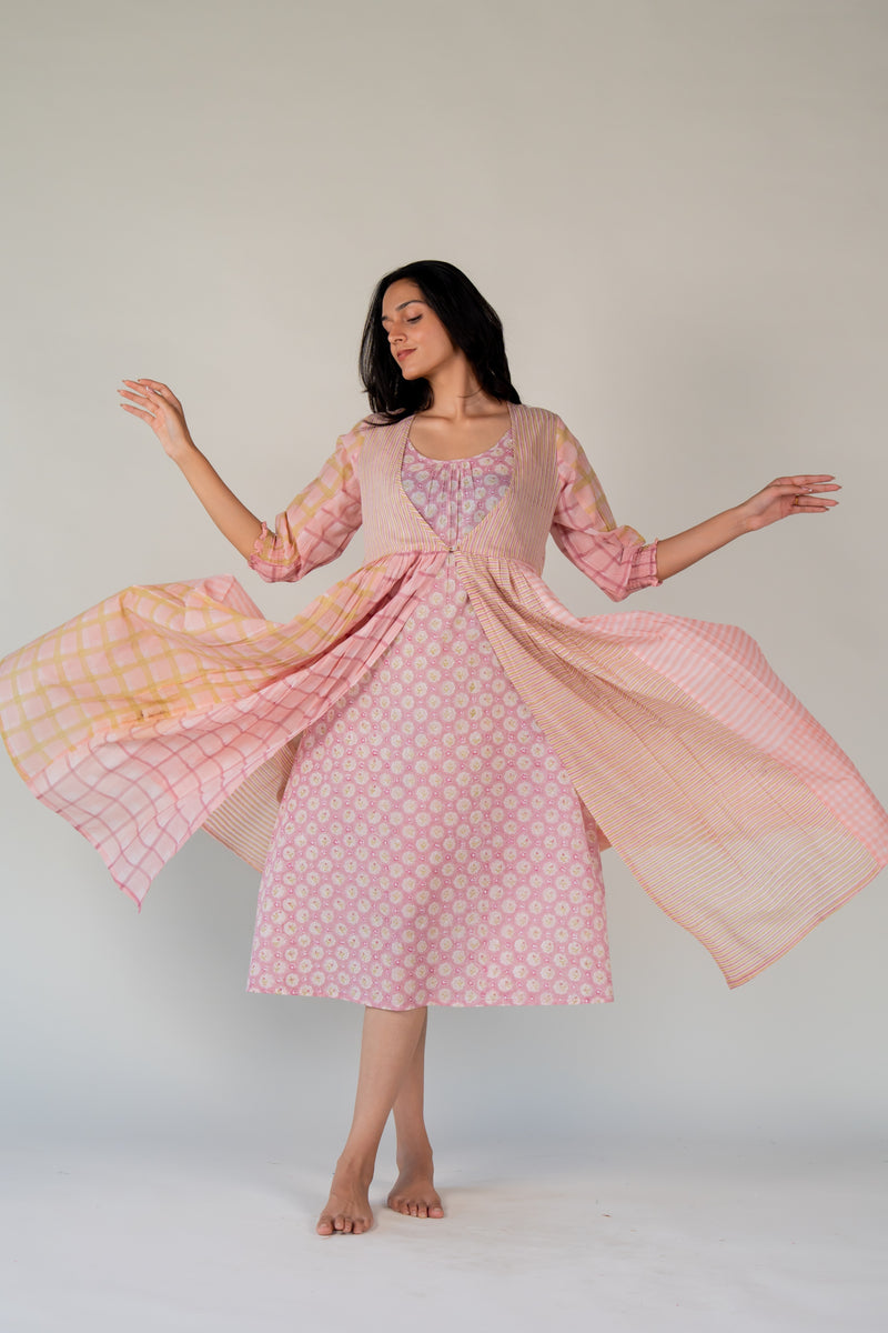 Cotton Hand Block Printed Dress - Pink