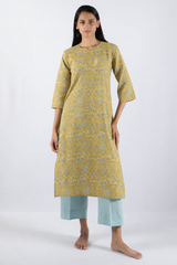 Yellow Hand Block Printed Cotton Kurta