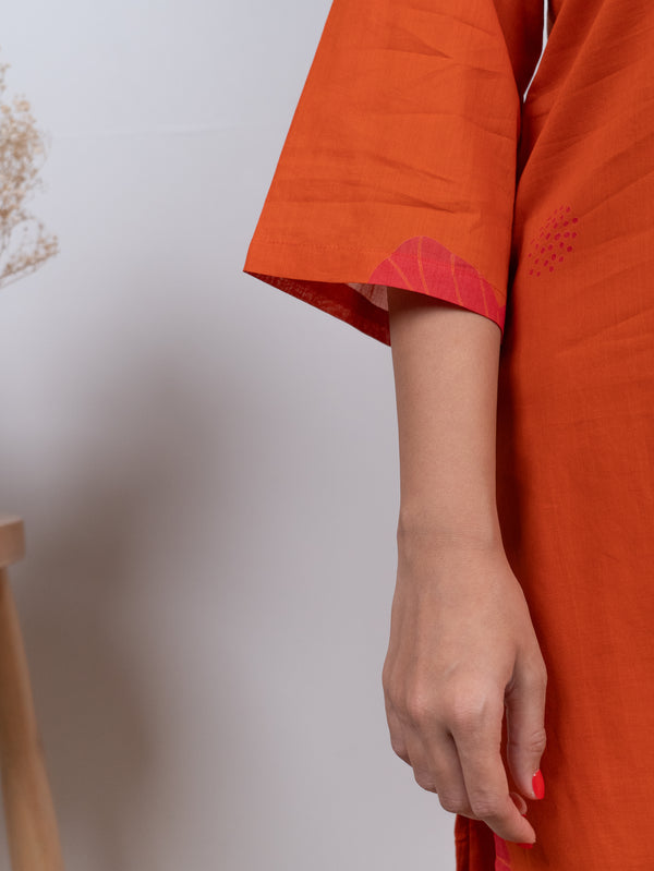 Cotton Screen Printed Kurta - Orange