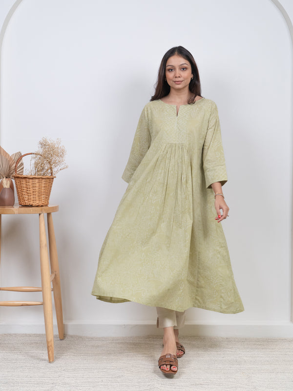 Cotton Hand Block Printed Kurta - Green