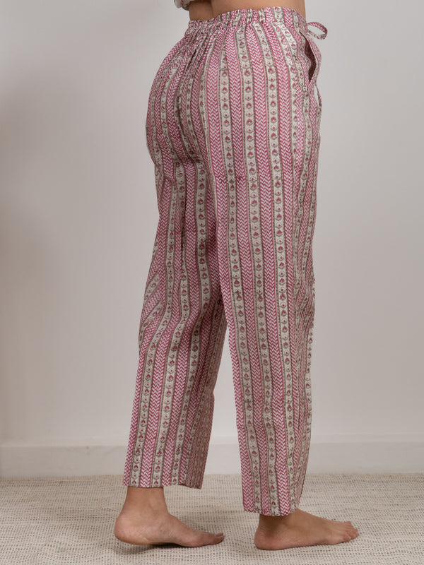 Chanderi Hand Block Printed Parallel - White
