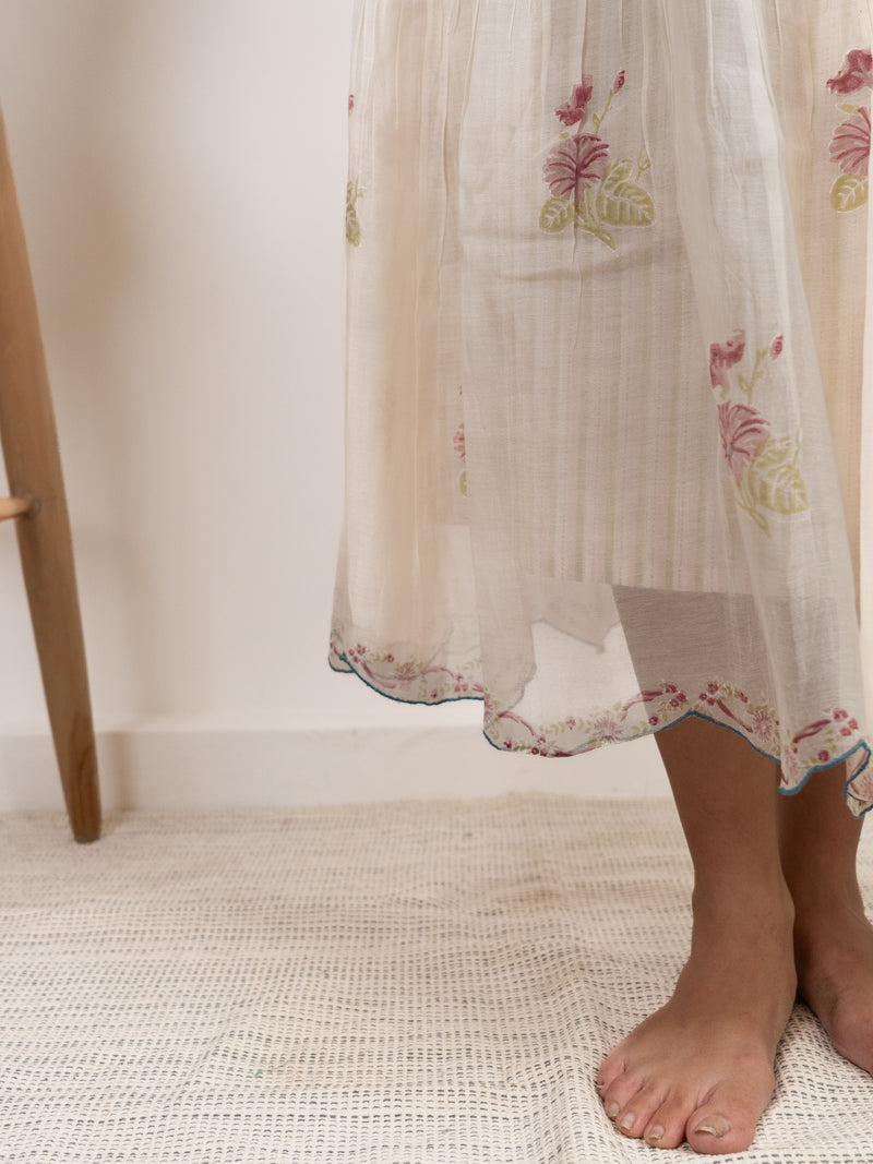 Cotton Hand Blocked Printed Dress - White