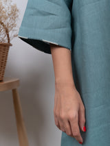 Linen Hand Embroidered Dress - Blue
