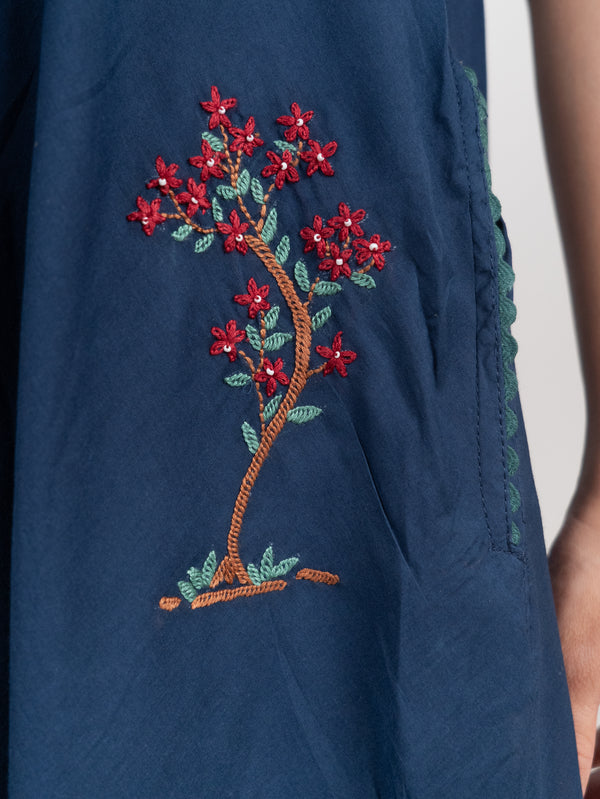 Cotton Hand Embroidered Dress - Blue