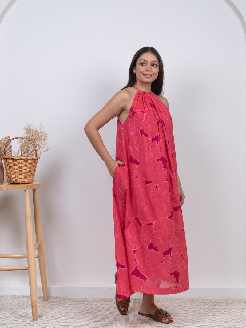 Cotton Screen Printed Dress - Pink