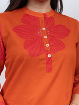 Cotton Screen Printed Kurta - Orange