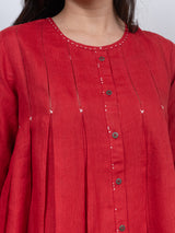 Linen Hand Embroidered Tunic - Red