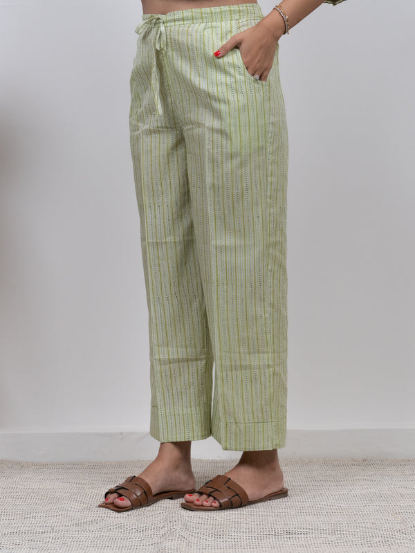 Cotton Hand Block Printed Parallel - Green