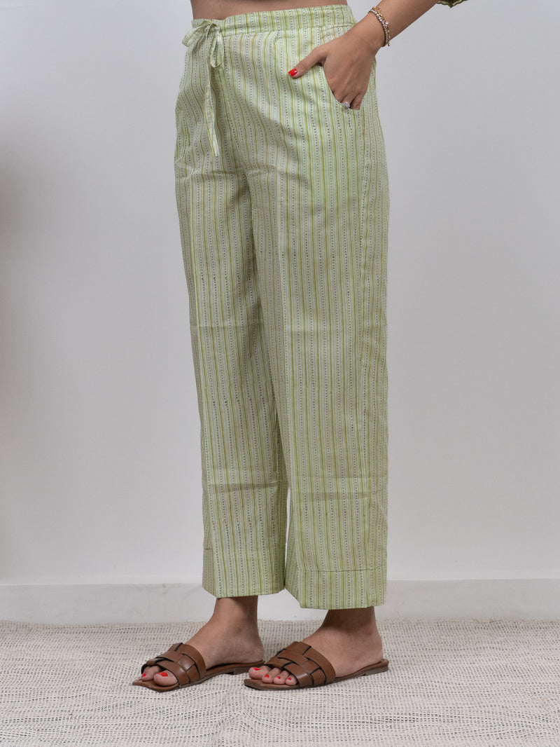 Cotton Hand Block Printed Parallel - Green