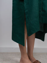 Linen Hand Embroidered Dress - Green