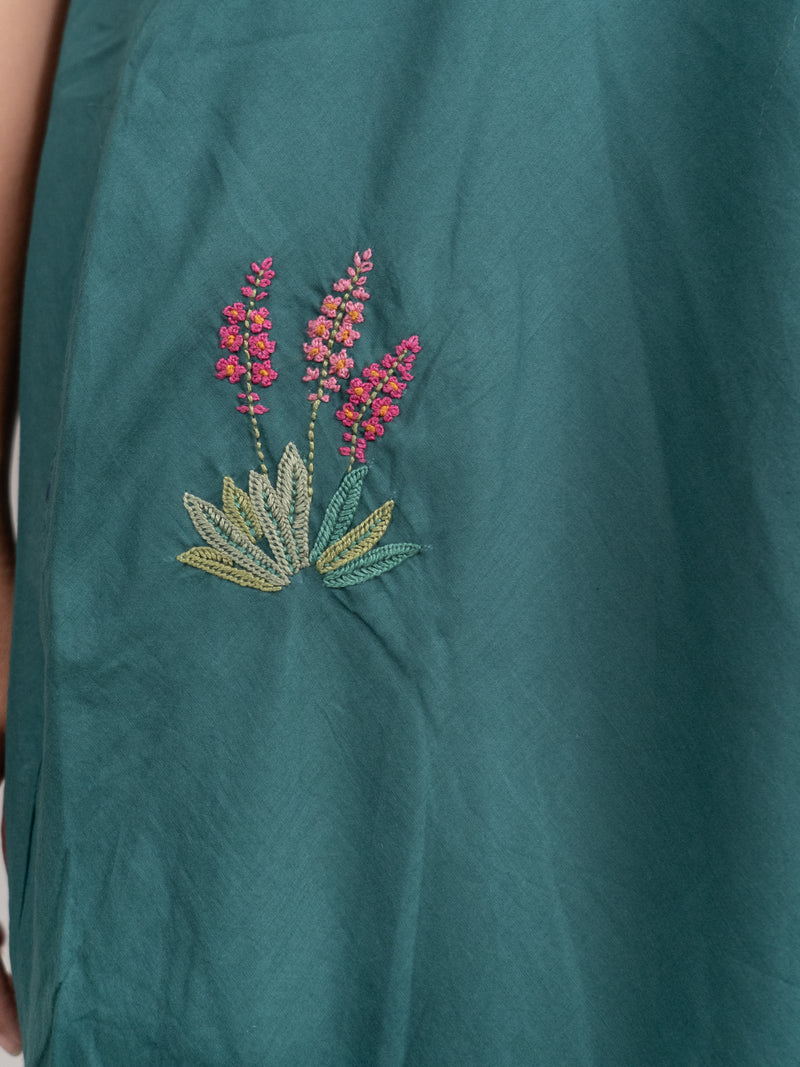 Cotton Hand Embroidered Dress - Green