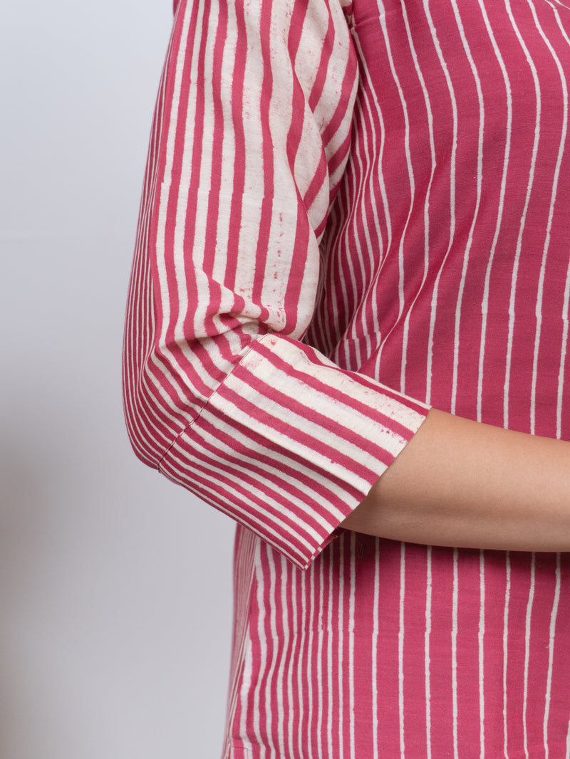 Chanderi Hand Block Printed Kurta - Pink