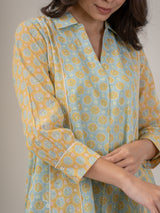 Cotton Hand Block Printed Dress- Yellow