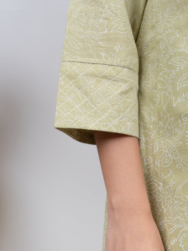 Cotton Hand Block Printed Kurta - Green