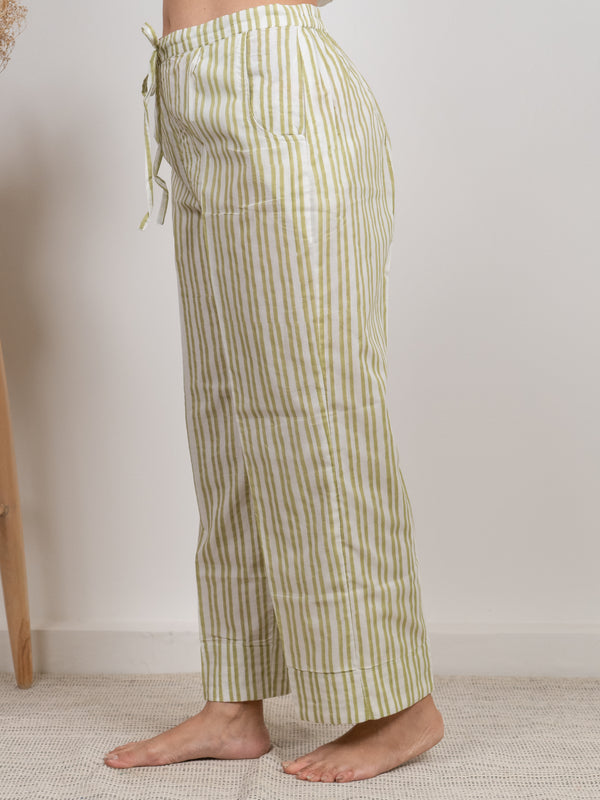 Cotton Hand Block Printed Parallel - White