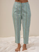 Cotton Hand Block Printed Parallel - Blue