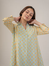 Cotton Hand Block Printed Dress- Yellow