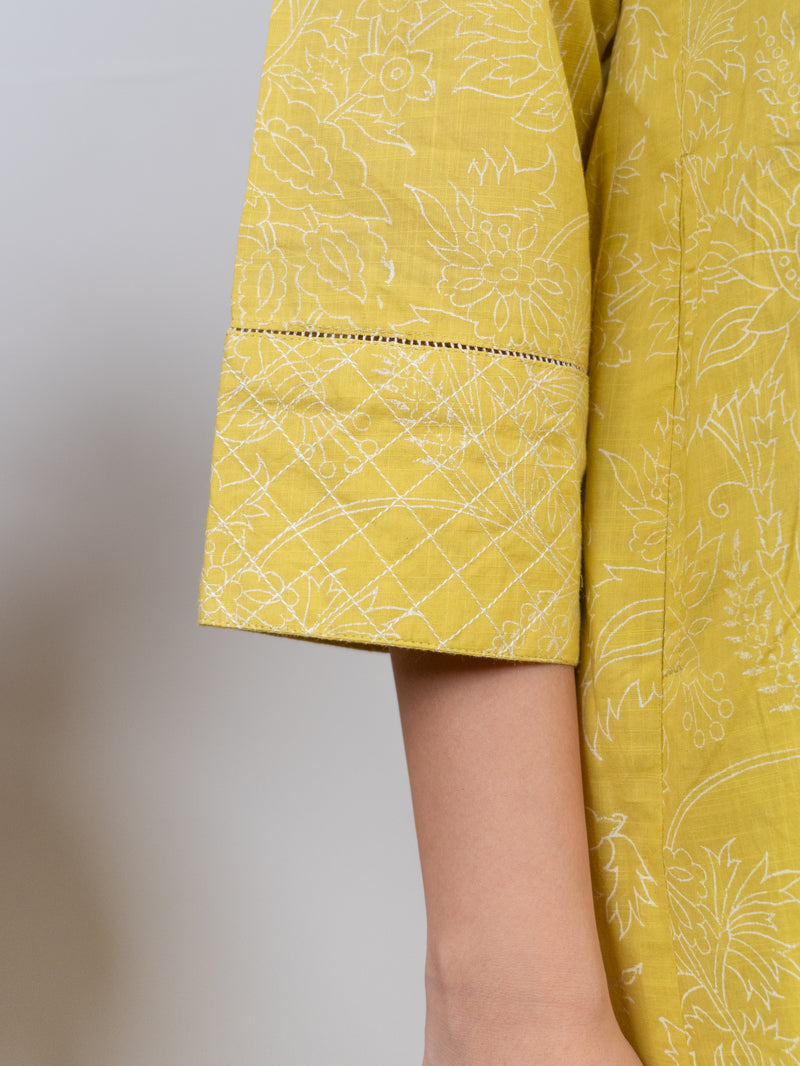 Cotton Hand Block Printed Kurta - Yellow