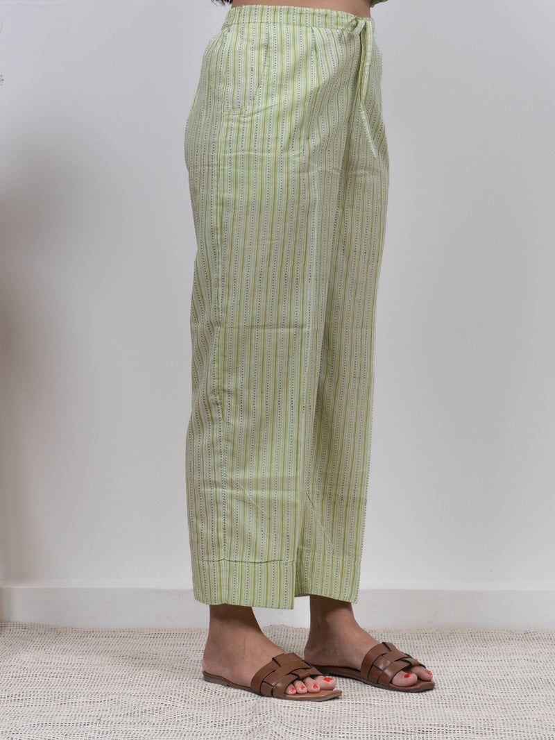 Cotton Hand Block Printed Parallel - Green
