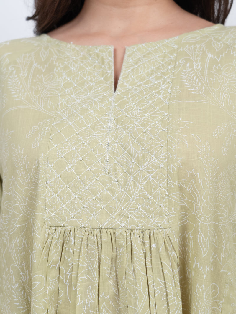 Cotton Hand Block Printed Kurta - Green