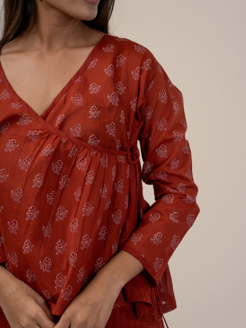 Cotton Hand Block Printed Top - Rust