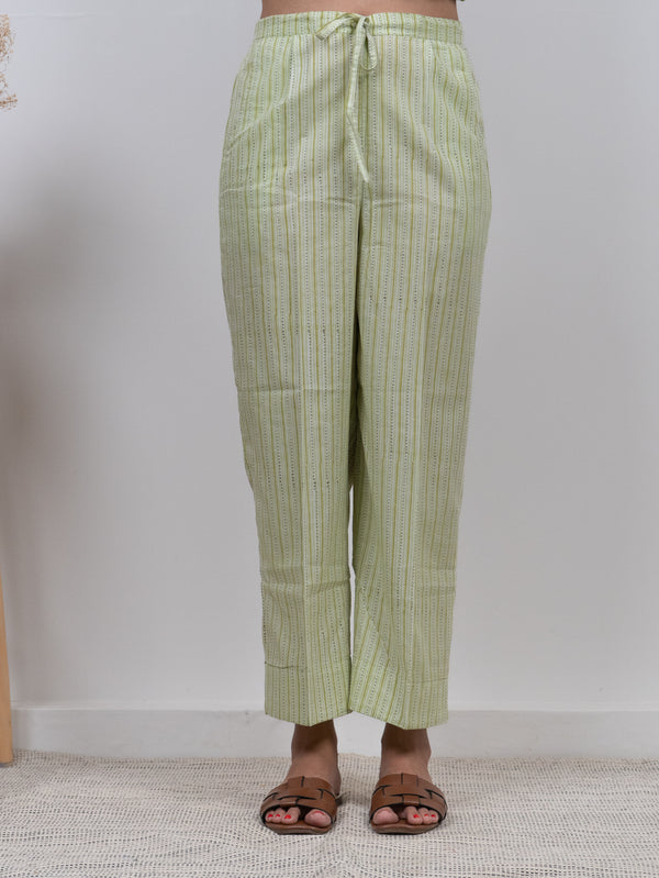 Cotton Hand Block Printed Parallel - Green