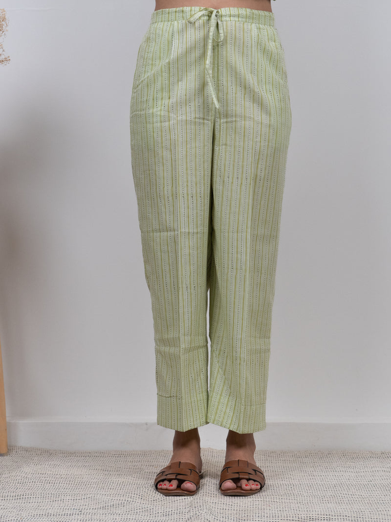 Cotton Hand Block Printed Parallel - Green