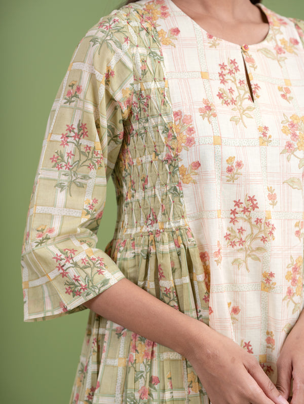 Cotton Hand Block Printed Kurta - Off White