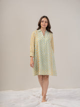 Cotton Hand Block Printed Dress- Yellow