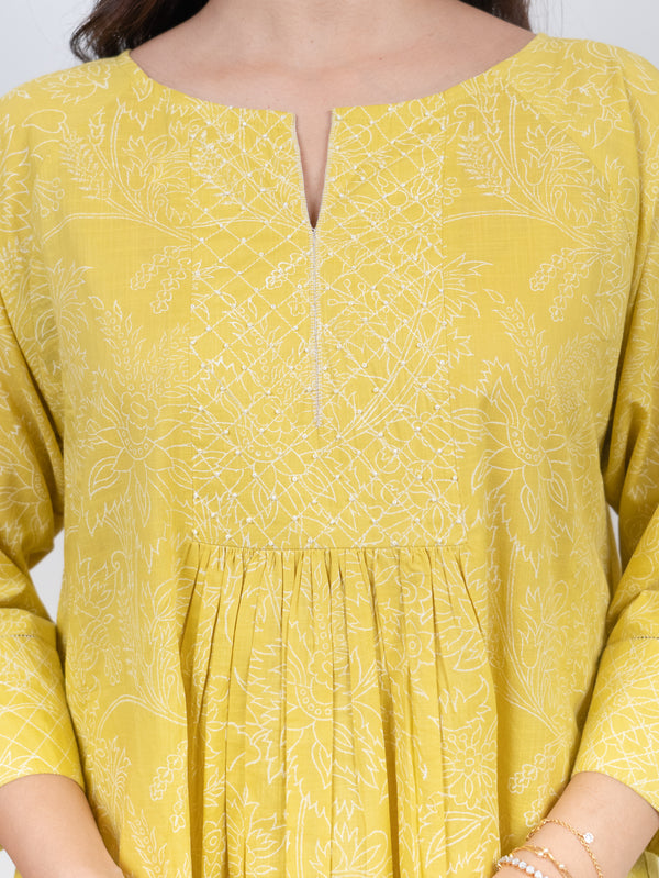 Cotton Hand Block Printed Kurta - Yellow