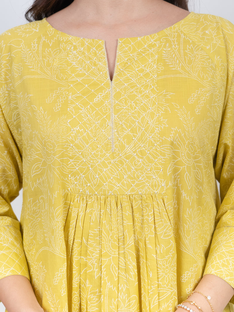 Cotton Hand Block Printed Kurta - Yellow