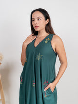 Cotton Hand Embroidered Dress - Green
