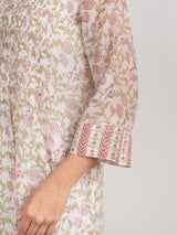 Chanderi Hand Block Printed Kurta- White