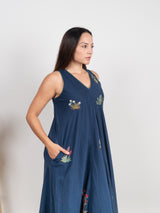 Cotton Hand Embroidered Dress - Blue