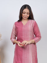 Chanderi Hand Block Printed Kurta - Pink