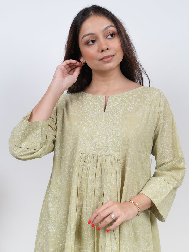 Cotton Hand Block Printed Kurta - Green