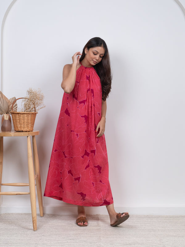 Cotton Screen Printed Dress - Pink