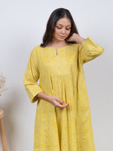 Cotton Hand Block Printed Kurta - Yellow