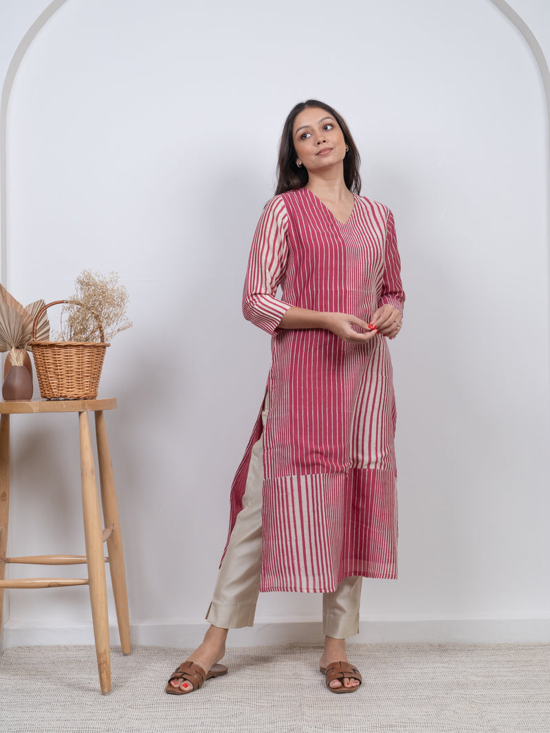 Chanderi Hand Block Printed Kurta - Pink